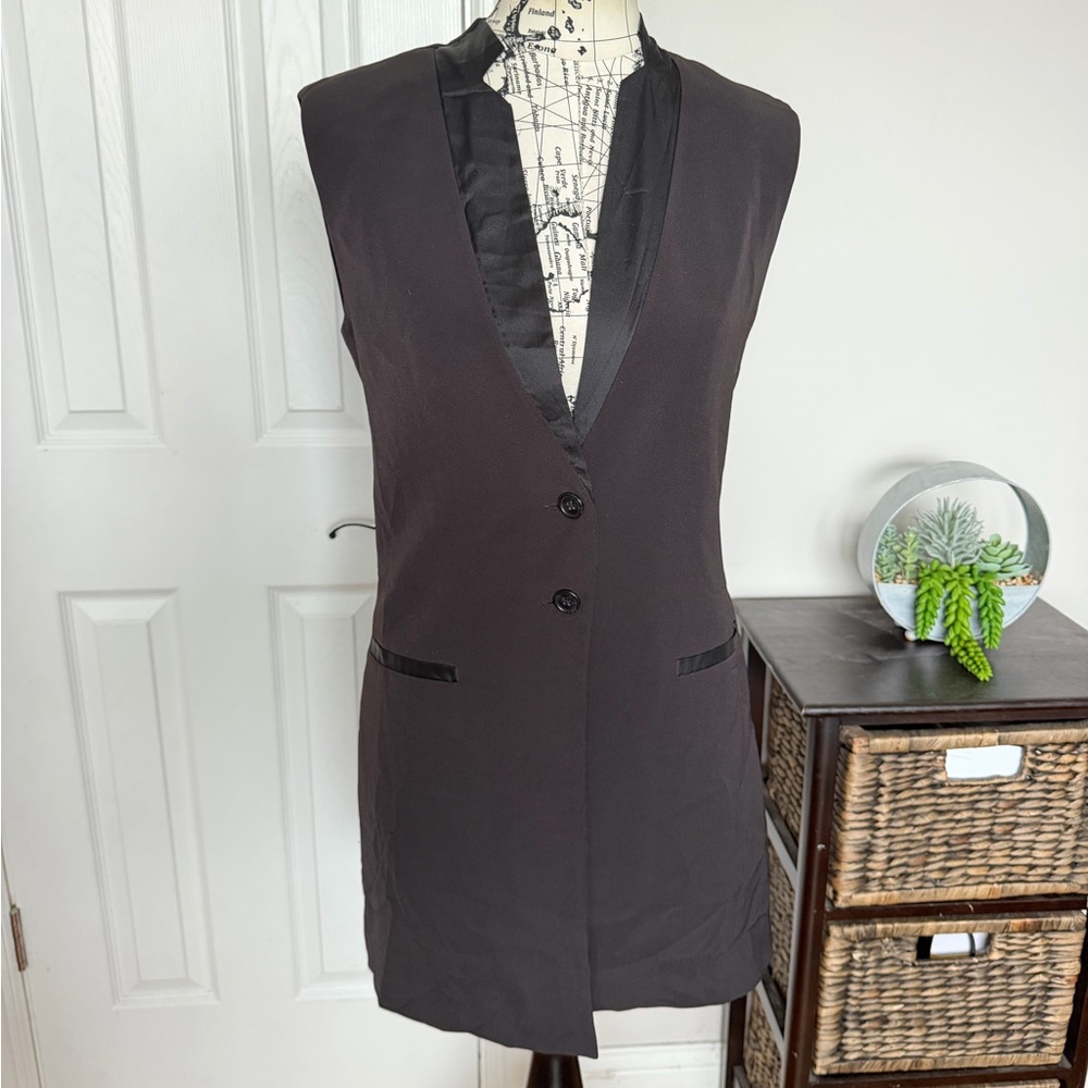 NWOT Robert Rodriguez Black Satin-Trim Oversized Dress Vest minimalist work XS